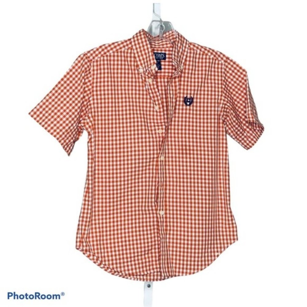 Chaps Orange & white checked Short Sleeve Collared Shirt 3T